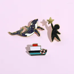 Broches de desenho animado oceano animal mar leão metal fofo boneca preta crachá pequeno barco lapela acessórios mochila joias presentes