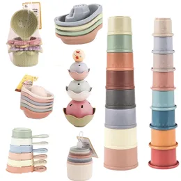 Bath Toys Baby Bath Toys Stacking Cup Toys Colorful Early Educational Baby Toys Boat-shaped Stacked Cup Rainbow Folding Tower Toys Gift 230923