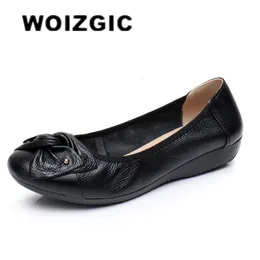 فستان أحذية Woizgic Women S أنثى السيدات الأم أم مسطحة متسكعات جلدية حقيقية في الصيف جولة أخمص القدمين الحجم 35 43 ZBM 1108 230925