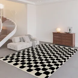 Teppiche Französischer klassischer Retro-Gitter-großflächiger Wohnzimmerteppich, verdickter, warmer, weicher Heimteppich, leichter Luxus-Plüsch-Schlafzimmer-Dekorteppich, 230923
