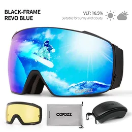 Utomhusglasögon Copozz Magnetic Polarized Ski Goggles Double Lens Men Women Anti Fog Glasses UV400 Protection Snowboard Skiing 230925