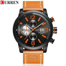 Luksusowa marka mężczyzn wojskowych kwarcowych zegarki Casual Sport Chronograph Wriswatch Curren skórzany pasek Wodoodporny Relogio279W