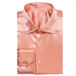 Men's Dress Shirts Hi-Tie Pink Silk Satin Mens Windsor Collar Solid Long Sleeve Social Suit Shirt For Male Wedding Business Summer XXL