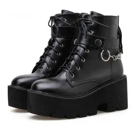 HBP Boots New Sexy Chain Women Leather Autumn Block Heel Gothic Black Punk Style Platform Shoes High