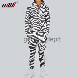 Men's Tracksuits UJWI Fashion Men/Women 2 Pieces Tracksuit Set Harajuku 3d Black While Zebra Unisex Hoodies Sportswear Pant Suit Fitness Clothes J230925