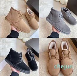brand men Womens Chestnut Chukka Soft Ankle Boots Shearling Fur Wool Winter Snow Shoes Lace Up Booties Designer Platform Bootie Shoes