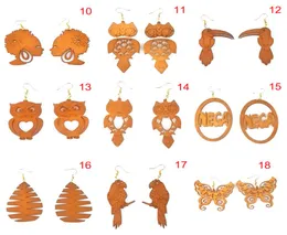 18 Styles Afro Wooden Earring Owl Butterfly Animal Leaves Charms Earrings Wood Raw Material Color Jewelry Wholesale7622871