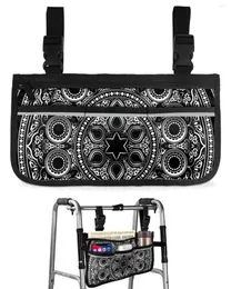 Storage Bags Geometric Mandala Flower Black Wheelchair Bag With Pockets Armrest Side Electric Scooter Walking Frame Pouch