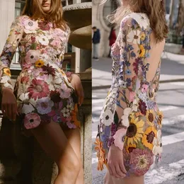 Splendidi abiti da ballo corti con fiori in pizzo aperti sul retro maniche lunghe tubino abito da cocktail party abito da donna per occasioni speciali