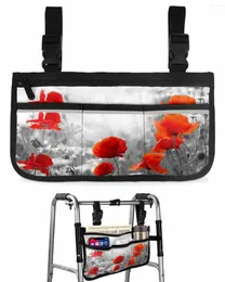 Storage Bags Poppy Flower Red Wheelchair Bag With Pockets Reflective Strips Armrest Side Electric Scooter Walking Frame Pouch