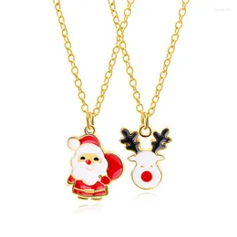 Pendant Necklaces Cute Santa Claus Christmas Elk Necklace White Beard Presents Gifts To Children