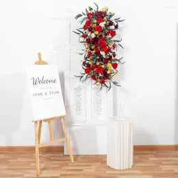 Decorative Flowers 100CM DIY Wedding Wall Arrangement Supplies Silk Green Leaf Rose Artificial Floral Row Decor Marriage Iron Arch Backdrop