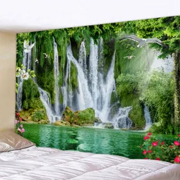 Gobeliny Piękna natura wodospad Tabel leśny nadruk morski Kopa Mocki Hippie Wisząca ściana bohemiana mandala dekoracja ściany 230923