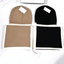 2023 Luxury Designer Women Beanies and Scarf Set Knitting Hats Black and Khaki With Tag Wholesale 160x26cm God kvalitet