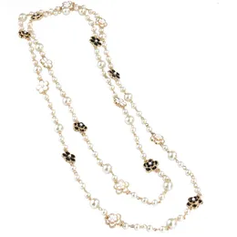 Neue Mode, Luxus-Designer, klassischer Stil, elegante Blumen, weiße Perlen, lange Kette, Pullover-Statement-Halskette für Frau318B