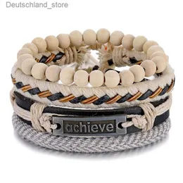 سحر أساور Ifmia Fashion Beads Leather Wrap Bracelet Men Men New Design Wristband Bracelets Trougle Barkles Party Wedding Jewelry Gifts Q230925