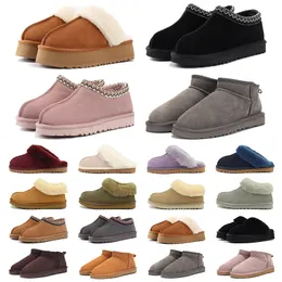 Män kvinnor designer stövlar skor tazz tozzs klassiska svart vitrosa beige maringrå brun brun stövel suddull glider fluffig blandning vinter sneaker