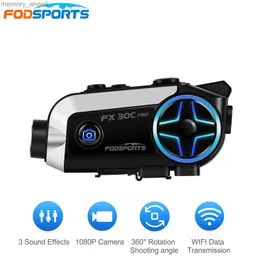 Walkie Talkie Fodsports FX30C Pro 오토바이 인터콤 오토바이 헬멧 헤드셋 2 라이더 Bluetooth 1080p 카메라 HD WiFi 인터 폰 HKD230925