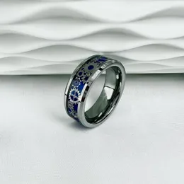 Wedding Rings Tungsten Couple Ring 6mm 8mm For Men Women Beveled Edge Gear Purple Dark Sky Blue Carbon-Fiber Inlay Polished Finish Comfort