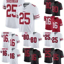 قمصان كرة القدم الرجال الرجال San Francisco''49ers'jersey 16 Joe Montana 80 Jerry Rice 99 Javon Kinlaw 25 Richard Sherman