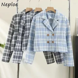 Women's Jackets Neploe Korean Sweet Blue Plaid Mujer 2023 Autumn Notched Collar Coats Y2k E-Girl Double Breasted Jacket Women