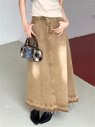 Spódnice Obce Kitty Khaki proste Maxi Women Deshrival Jeanswear Summer 2023 High Waits Slim Casual Denim Vintage Office Lady