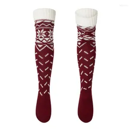 Women Socks Est Women's Christmas Snowflake Knit Thigh High Extra Long Winter Stockings Over The Knee Thermal