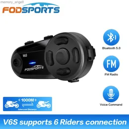 Walkie talkie fodsports v6s motocyklowy hełm hełm hełm słuchawkowy Bluetooth 6 jeźdźców 1000m wodoodporne międzyphone FM Udostępnij muzykę. HKD230925