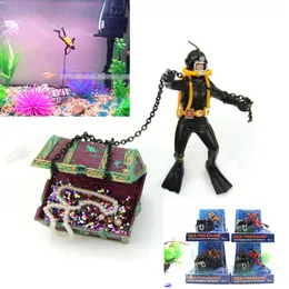 Aquariums American Seahorse Pneumatic Aquarium Decorated Treasure Hunt Frogman Aquarium Landscape Diver Treasure Chest Black Red 2 Color 230925