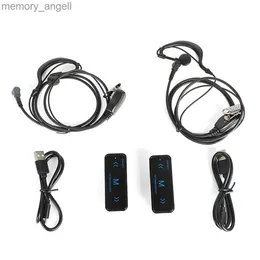 Walkie Talkie Mini Interphone With Headset Kit 2x Mini Walkie Talkie 2-way FM Radio Transceiver + 2 Headphones USB Charge HKD230925