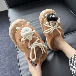 Slippers Lovely Home Floor Soft Womens Indoor Slippers Ladies Outsole Cotton-Padded Shoes Mens Couple Cashmere Warm Plush Pendant Slides 230925