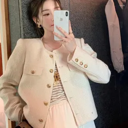 Women's Jackets Womens Slim Tweed Short Casual Korean Fashion Wool Blend Coats Elegant Vintage Chaquetas Sweet Chic Outwear Q01