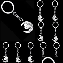 Nyckelringar Moon Heart Keychains Letters Keyrings Sier Car Chain Holder Fashion Pendant Jewelry Gift till Mamma pappa Brother Sister Uncle Dr Dhyvc