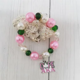 Beaded Strands Hand Made Elastic Greek Sorority Pink Green Letter Custom Bracelet Femininty Fashion Jewelry264R