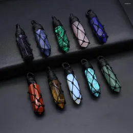 Pendant Necklaces Natural Stone Net Bag Prismatic Shape Agates Charms For Making DIY Jewerly Necklace 55x10mm