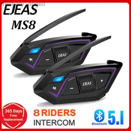 Walkie Talkie EJEAS MS8 Bluetooth Capacete de motocicleta Intercom Headset Max 7000M BT Mesh Interphone Communicator para 8 Riders FM à prova d'água HKD230925