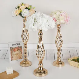 Party Decoration Gold/Silver 10/20pcs Flowers Vases Candle Holders Road Lead Table Centerpiece Metal Stand Candlestick For Wedding Decor