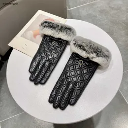 23SS Diseñador de piel de oveja Guantes para mujer Cony Hair Mitones Patrones florales bordados Chica Cinco dedos Guantes Regalo de invierno Incluyendo caja