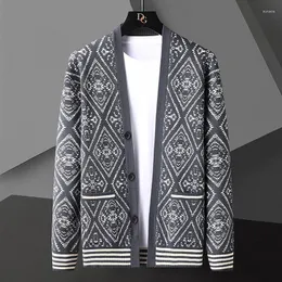 Men's Sweaters 2024 Autumn Trend Printed Cardigan Sweater Long Sleeved Knitted Korean Casual Coat Men