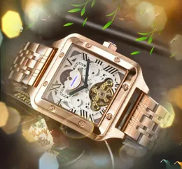 Square Roman Tank Moon Sun Cel Men Watch Mechanical Selfing Automatic Ruch Business Busines