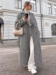 Taruxy Houndstooth Trench Coat for Women 2023秋のファッションスリムロングコート女性冬の街頭温度服