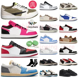 Athletic Og Jumpman 1 Buty do koszykówki 1S Travis golf oliwka Fierce Pink Hodowane palce czarny czarny fantom Unc Vintage Grey Concord Panda Mens Women TS 1 Lows Sneakers Treakers