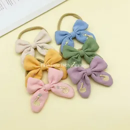 Children Embroidery Bow Hair Rope Ins Sweet Princess Baby Hair Bands Girls Fabric Flower Bow Hair Ornaments Cute Ponytail Headdress