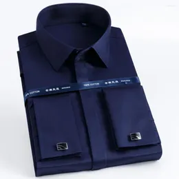 Мужские классические рубашки со скрытыми пуговицами, с длинным рукавом, однотонная рубашка с французскими манжетами без кармана, удобная хлопковая рубашка стандартной посадки, без глажки