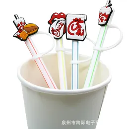 fast food drink silicone straw toppers accessories cover charms Reusable Splash Proof drinking dust plug decorative 8mm straw party supplies