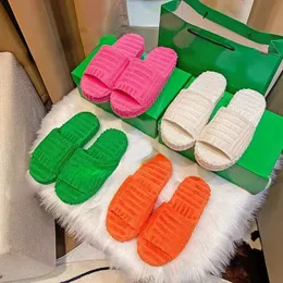 Italy luxury Designer Women Slippers Fashion Green Towel Cotton Slides Scuffs Sandals classic lady Flat Heel Flip Flops Slipper 35-42