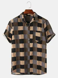 Customized Tees & Polos Brown checkered pattern Cross border Trend of European and American Foreign Trade 3D Digital Printing