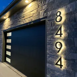 Garden Decorations Metal 3D LED House Number Light Outdoor Stainless Steel Lighted Letter Sign Address Plaque Home el Door Plate Waterproof 230925