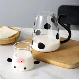Water Bottles Cartoon Cute Cow Shape Glass Jug Heat-Resistant Tea Pot And Cup Set Water/Milk Cold Kettle Coffee 2023