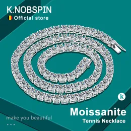 Chokers KNOBSPIN D Color Tennis Necklace 925 Sterling Sliver Plated 18k Gold Necklace for Woman Man Hiphop Party Jewelry 230923